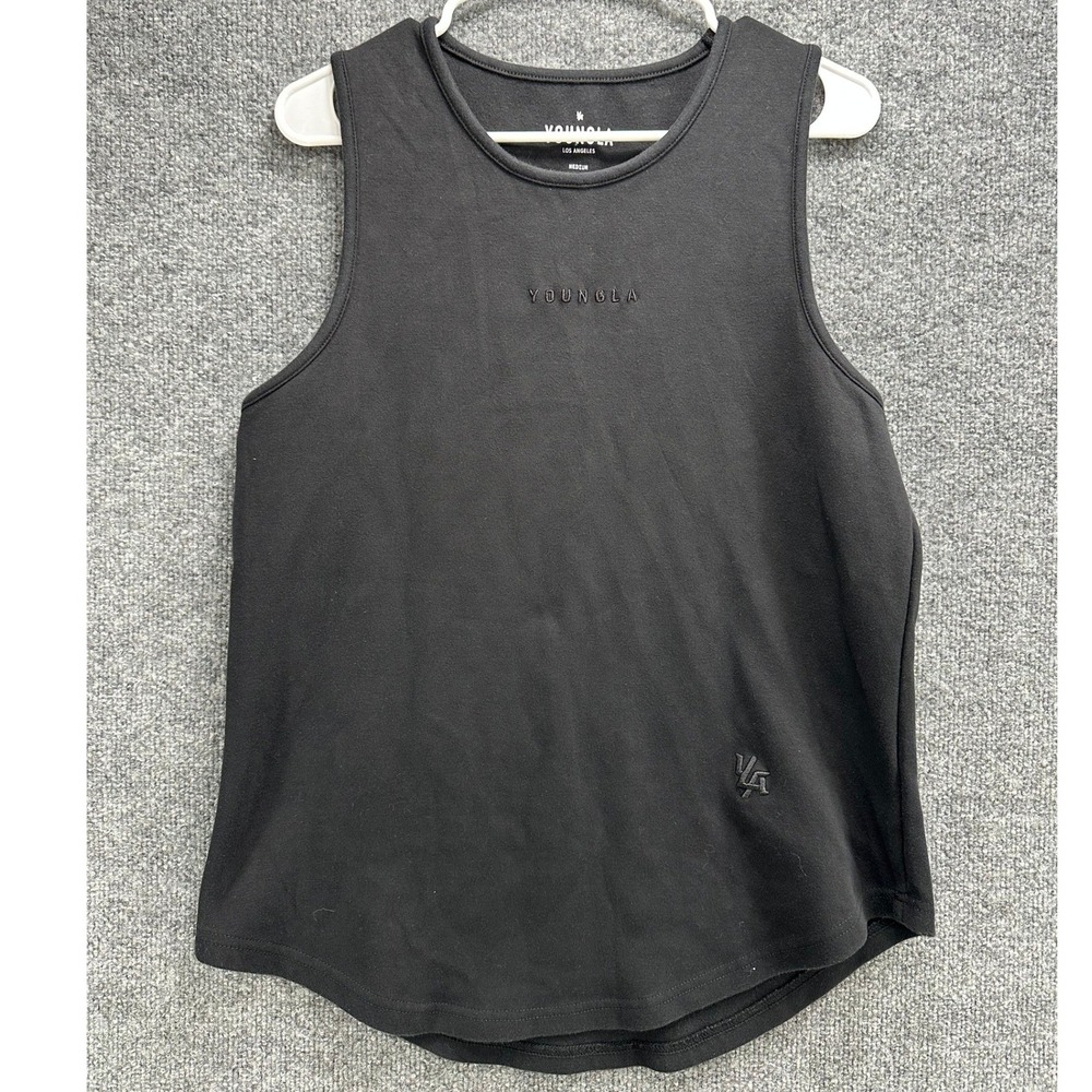 YoungLA 301 Men Black Sleeveless Tank Top Embroidered Gym Shirt Medium YLA2215